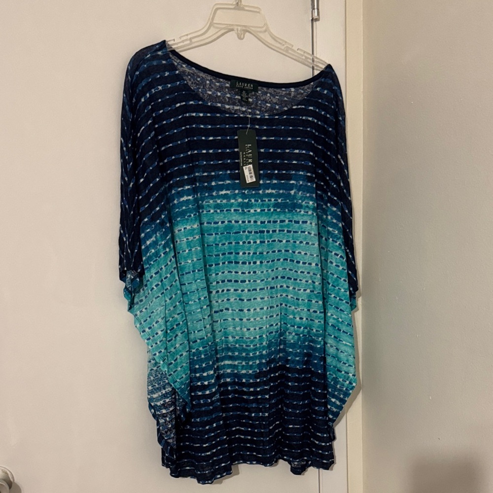 Ralph Lauren Blue and White Knit Top